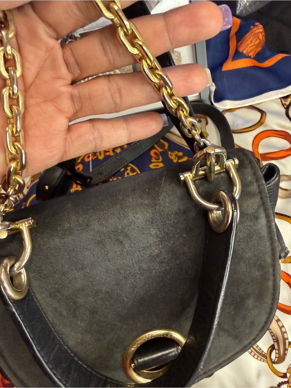 Michael Kors Black Leather & Suede Top Handle Crossbody Satchel - Picture 12 of 15